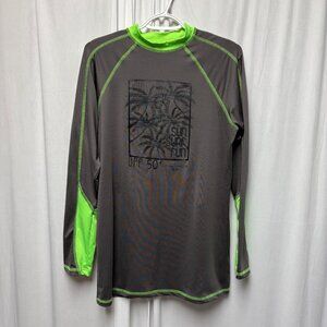 Cusma Sun Surf Fun Long Sleeve Shirt Mens Size Large Gray Neon Green Beach Wear